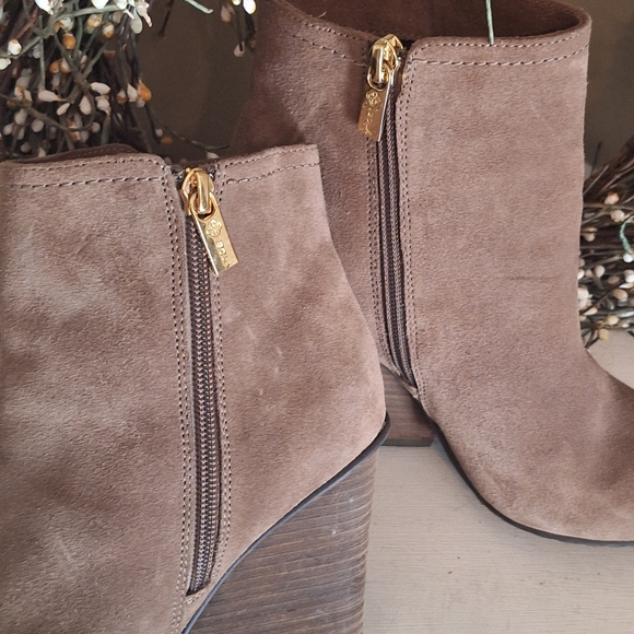 Isola Fringed Suede Leather Ankle Heeled Boots - Taupe Brown 6 - Picture 8 of 16